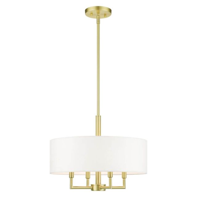 4 Light 18 Inch Pendant in Satin Brass with Hand Crafted Hardback Shade - 235038