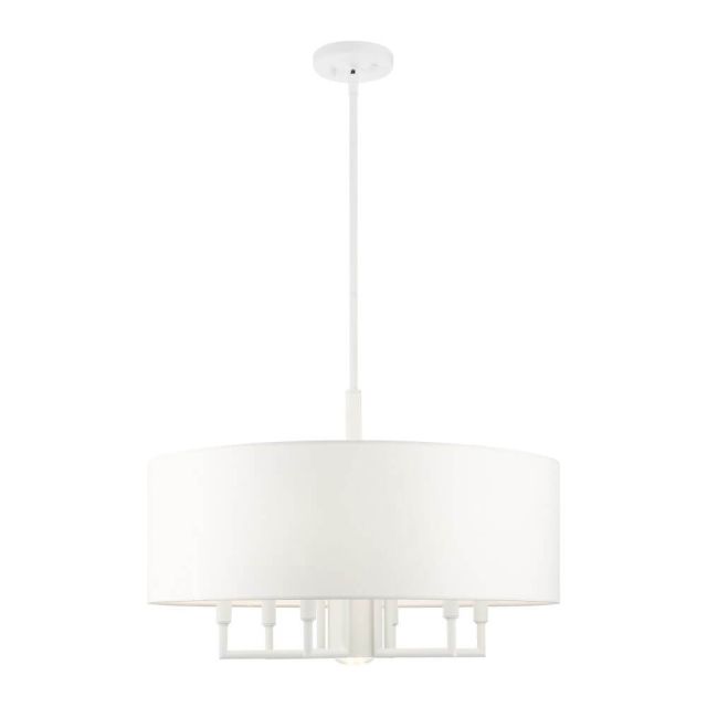 7 Light 24 Inch Chandelier in White with Hand Crafted Hardback Shade - 235039
