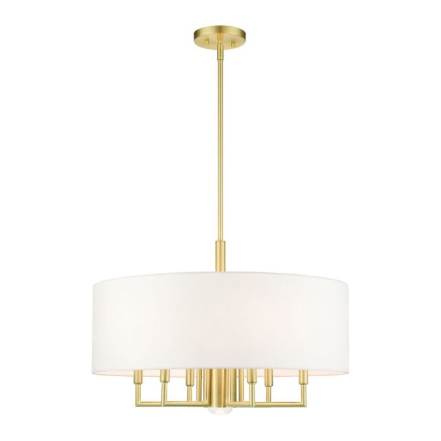 7 Light 24 Inch Chandelier in Satin Brass with Hand Crafted Hardback Shade - 235041