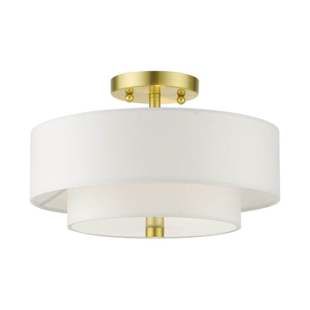 2 Light 11 Inch Semi Flush Mount in Satin Brass with Hand Crafted Hardback Shade - 235135