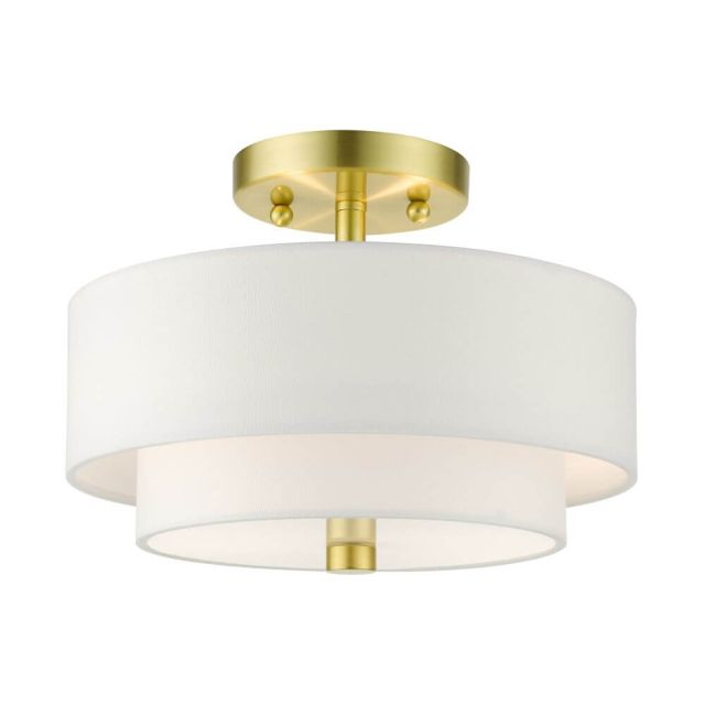 2 Light 13 Inch Semi Flush Mount in Satin Brass with Hand Crafted Hardback Shade - 235136