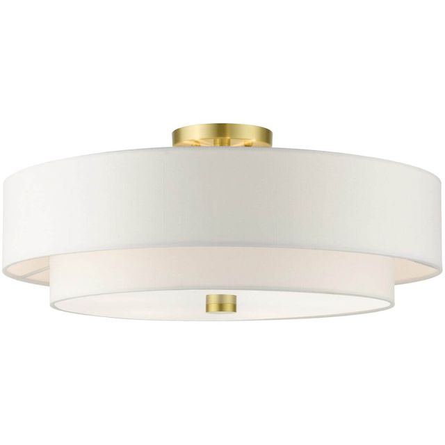 5 Light 22 Inch Semi Flush Mount in Satin Brass with Hand Crafted Hardback Shade - 235176