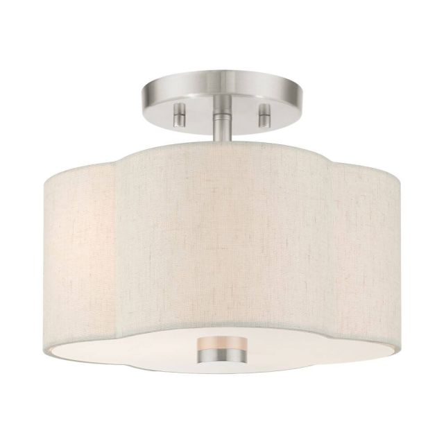 2 Light 11 Inch Semi Flush Mount in Brushed Nickel with Hand Crafted Hardback Scalloped Shade - 235180