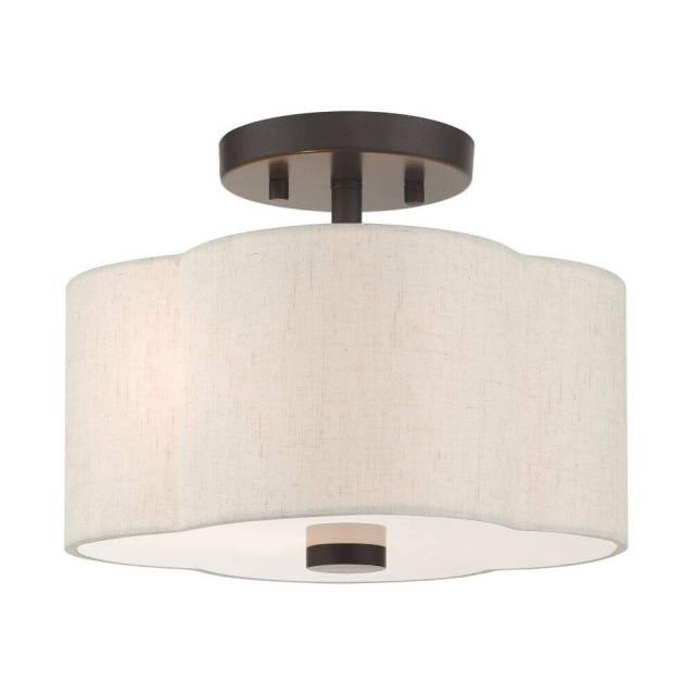 2 Light 11 Inch Semi Flush Mount in English Bronze with Hand Crafted Hardback Scalloped Shade - 235181