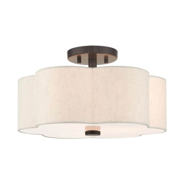 3 Light 15 Inch Semi Flush Mount in English Bronze with Hand Crafted Hardback Scalloped Shade - 235185