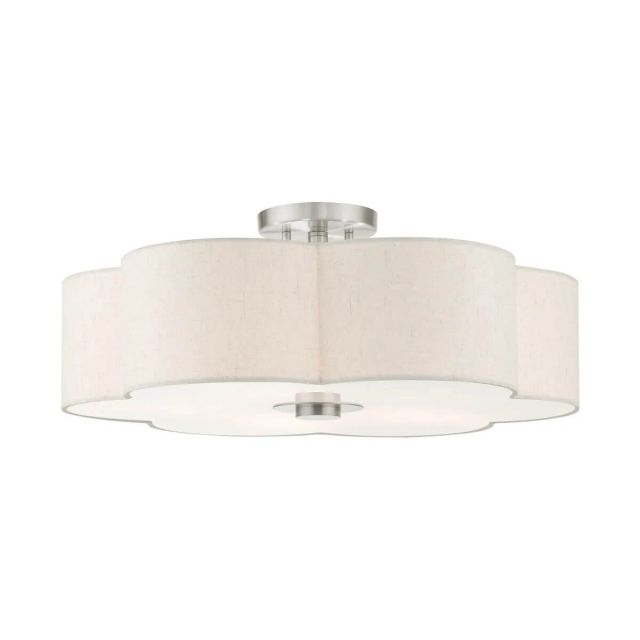 5 Light 22 Inch Semi Flush Mount in Brushed Nickel with Hand Crafted Hardback Scalloped Shade - 235188
