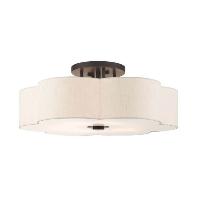 6 Light 28 Inch Semi Flush Mount in English Bronze with Hand Crafted Hardback Scalloped Shade - 235191