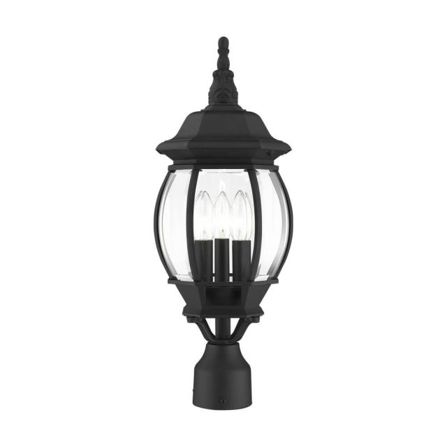 3 Light 21 Inch Tall Outdoor Post Top Lantern in Black with Clear Beveled Glass - 235203