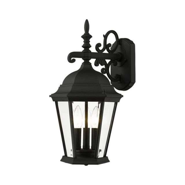 3 Light 19 Inch Tall Outdoor Wall Lantern in Black with Clear Beveled Glass - 235211