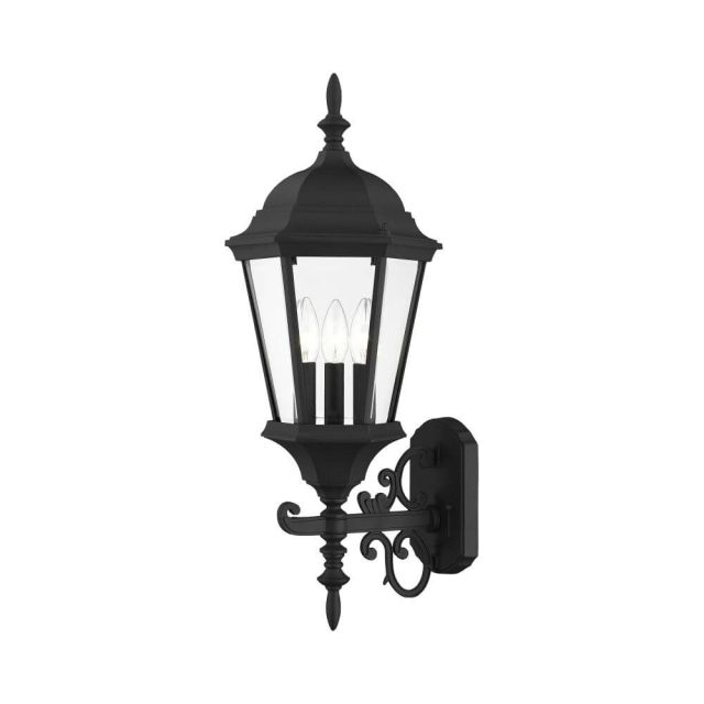 3 Light 25 Inch Tall Outdoor Wall Lantern in Black with Clear Beveled Glass - 235212