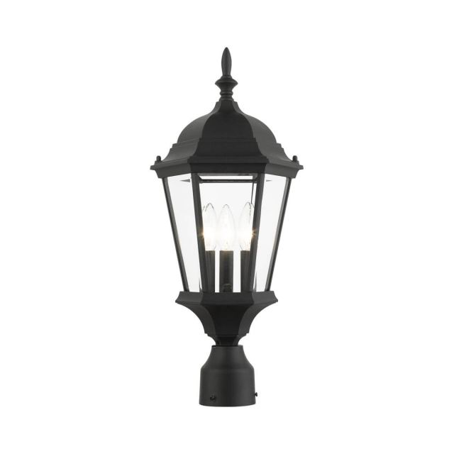 3 Light 21 Inch Tall Outdoor Post Top Lantern in Black with Clear Beveled Glass - 235213