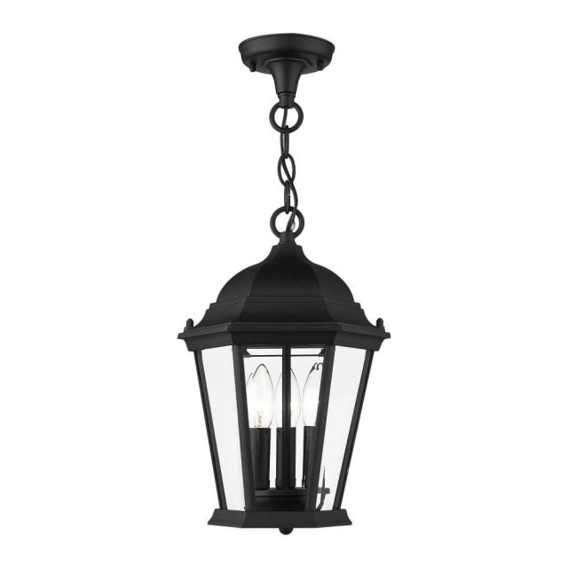 3 Light 10 Inch Outdoor Hanging Lantern in Black with Clear Beveled Glass - 235214