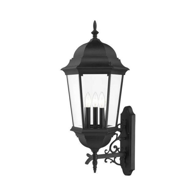 3 Light 29 Inch Tall Outdoor Wall Lantern in Black with Clear Beveled Glass - 235215