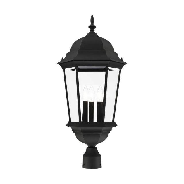3 Light 28 Inch Tall Outdoor Post Top Lantern in Black with Clear Beveled Glass - 235216