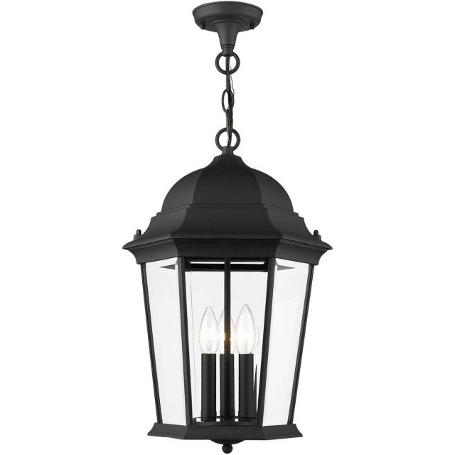 3 Light 13 Inch Outdoor Hanging Lantern in Black with Clear Beveled Glass - 235217