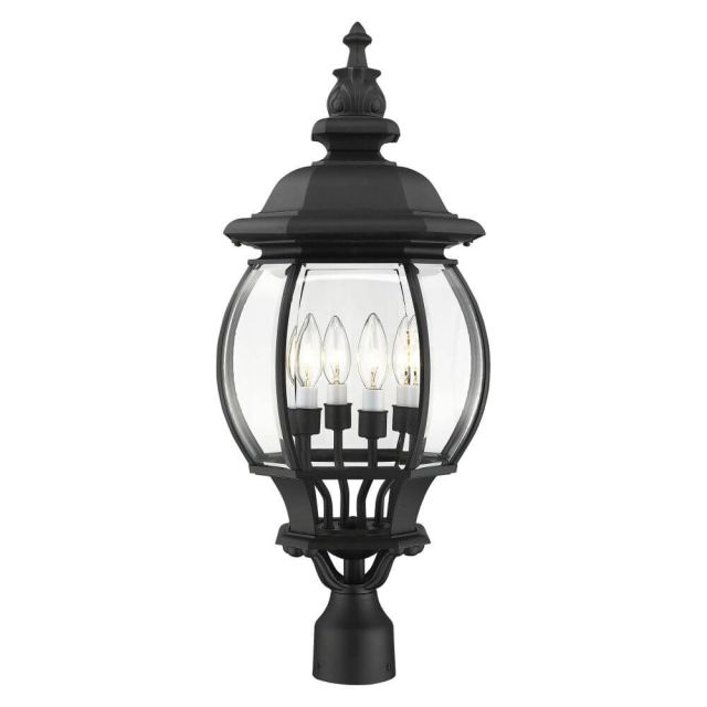 4 Light 27 Inch Tall Outdoor Post Top Lantern in Black with Clear Beveled Glass - 235221