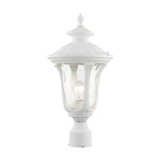 1 Light 19 Inch Tall Outdoor Post Top Lantern in Textured White with Hand Blown Clear Water Glass - 235238