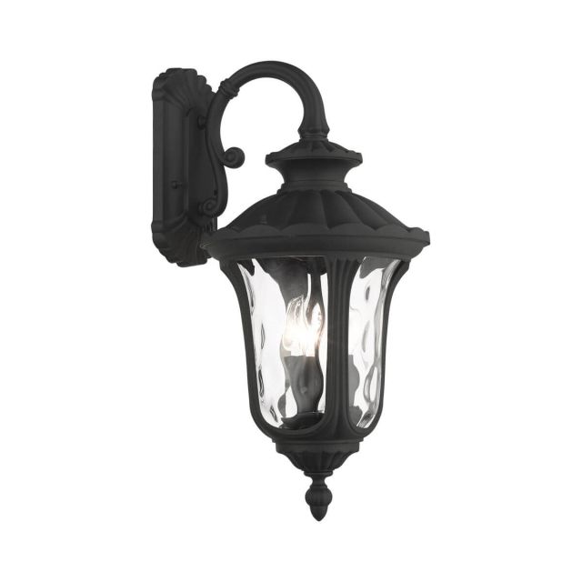3 Light 23 Inch Tall Outdoor Wall Lantern in Black with Hand Blown Clear Water Glass - 235242