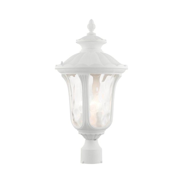 3 Light 22 Inch Tall Outdoor Post Top Lantern in Textured White with Hand Blown Clear Water Glass - 235245