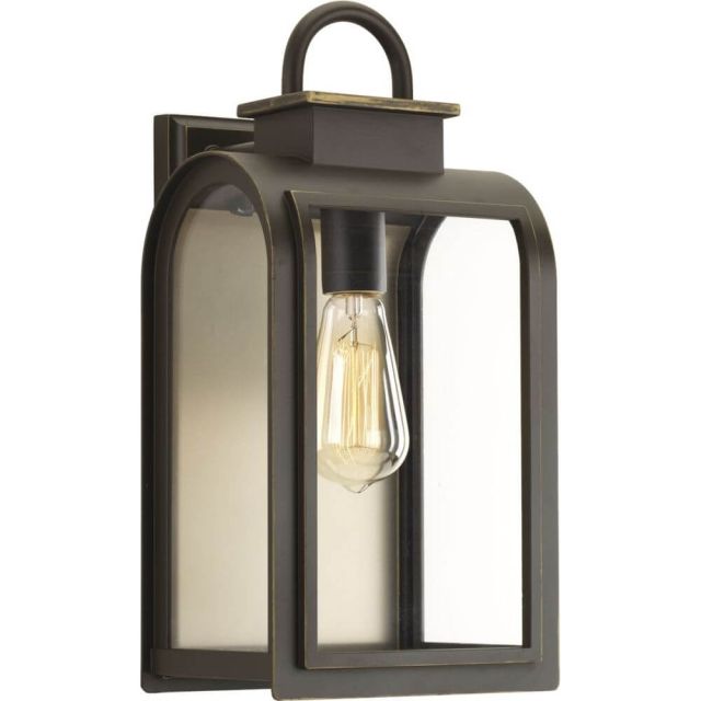 1 Light 16 Inch Tall Medium Outdoor Wall Lantern In Oil Rubbed Bronze With Clear-Etched Umber Glass - 238052
