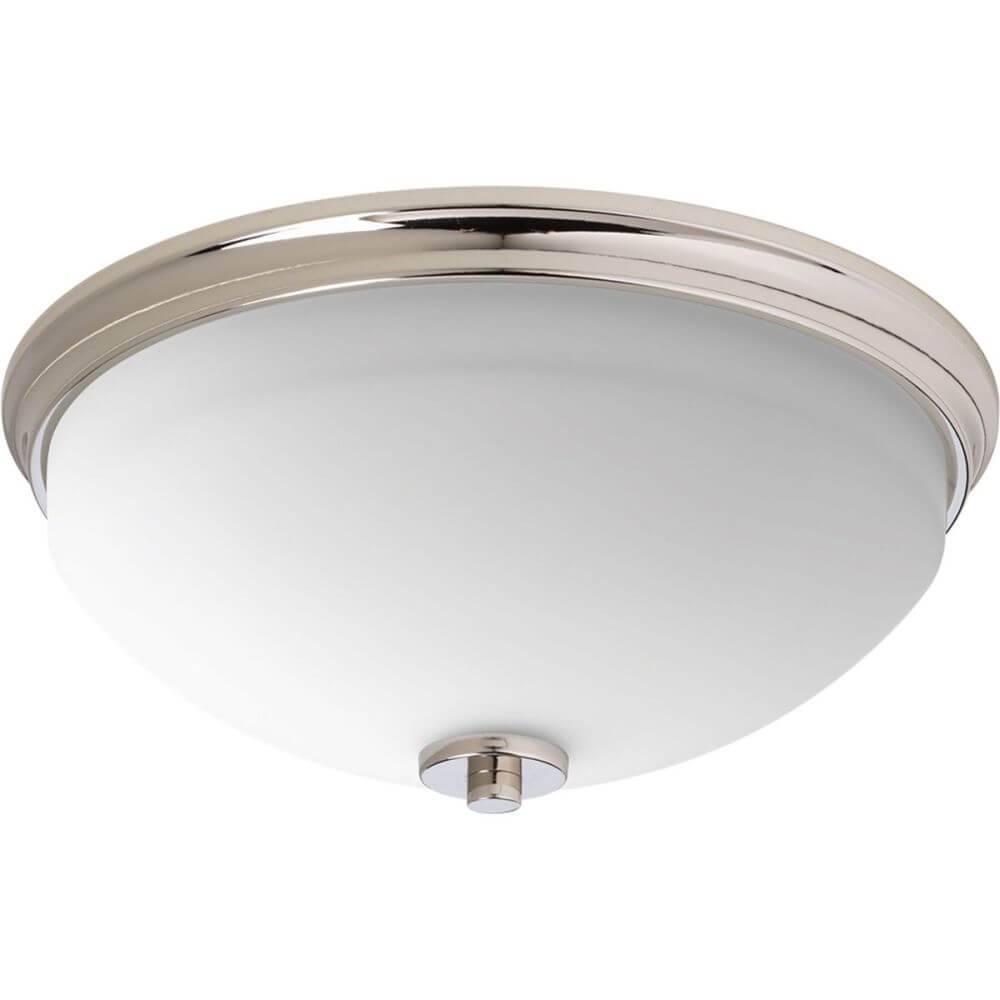 2 Light 14 Inch Flush Mount In Polished Nickel With Etched Outside Painted White Inside Glass - 238699