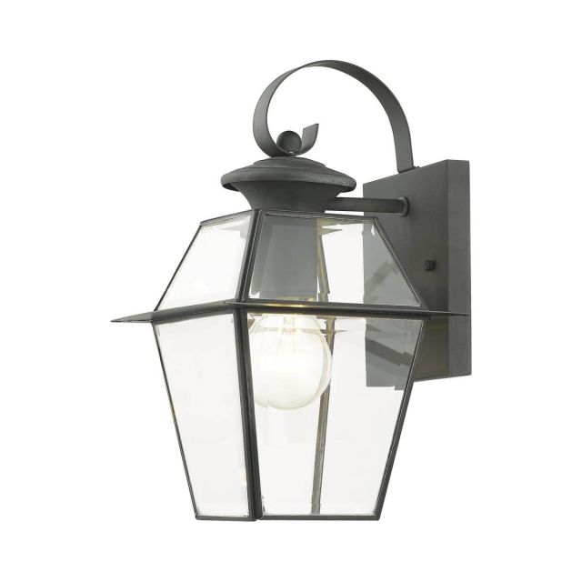 1 Light Charcoal 13 inch Tall Outdoor Antique Wall Lantern with Clear Beveled Glass - 239665