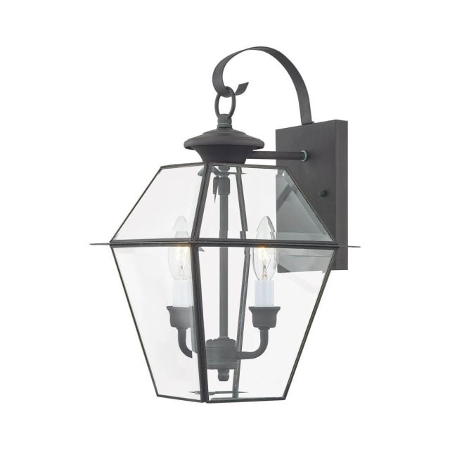 2 Light Charcoal 17 inch Tall Outdoor Antique Wall Lantern with Clear Beveled Glass - 239667