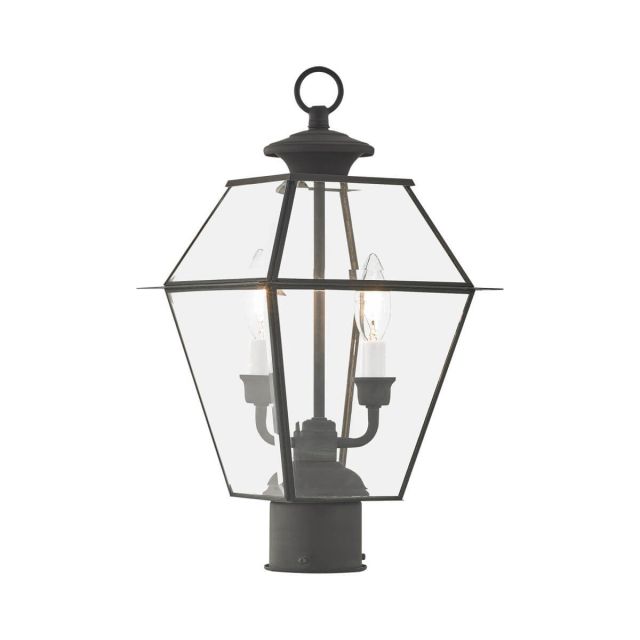 2 Light Charcoal 17 inch Tall Outdoor Antique Post Top Lantern with Clear Beveled Glass - 239668