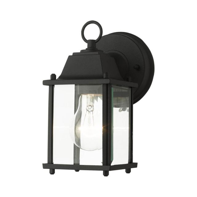 1 Light Black 9 inch Tall Traditional Outdoor Wall Lantern with Clear Beveled Glass - 239700