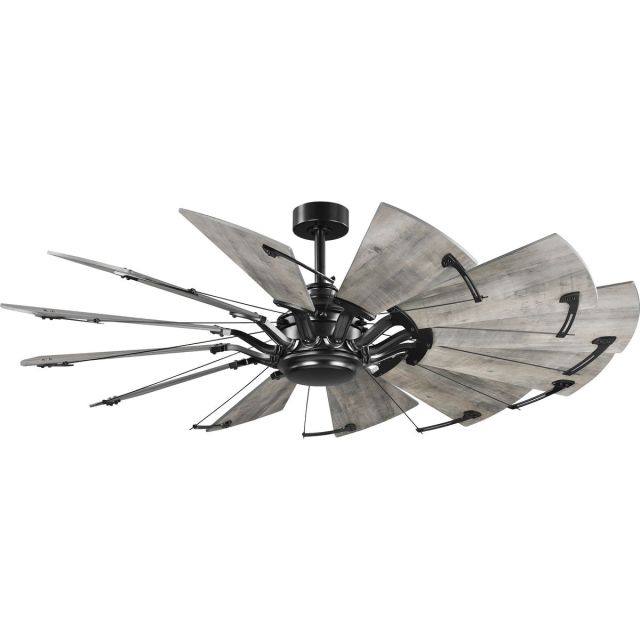 12 Blade 60 Inch Rustic Windmill Ceiling Fan - Matte Black with Rustic Charcoal Blade - 239701