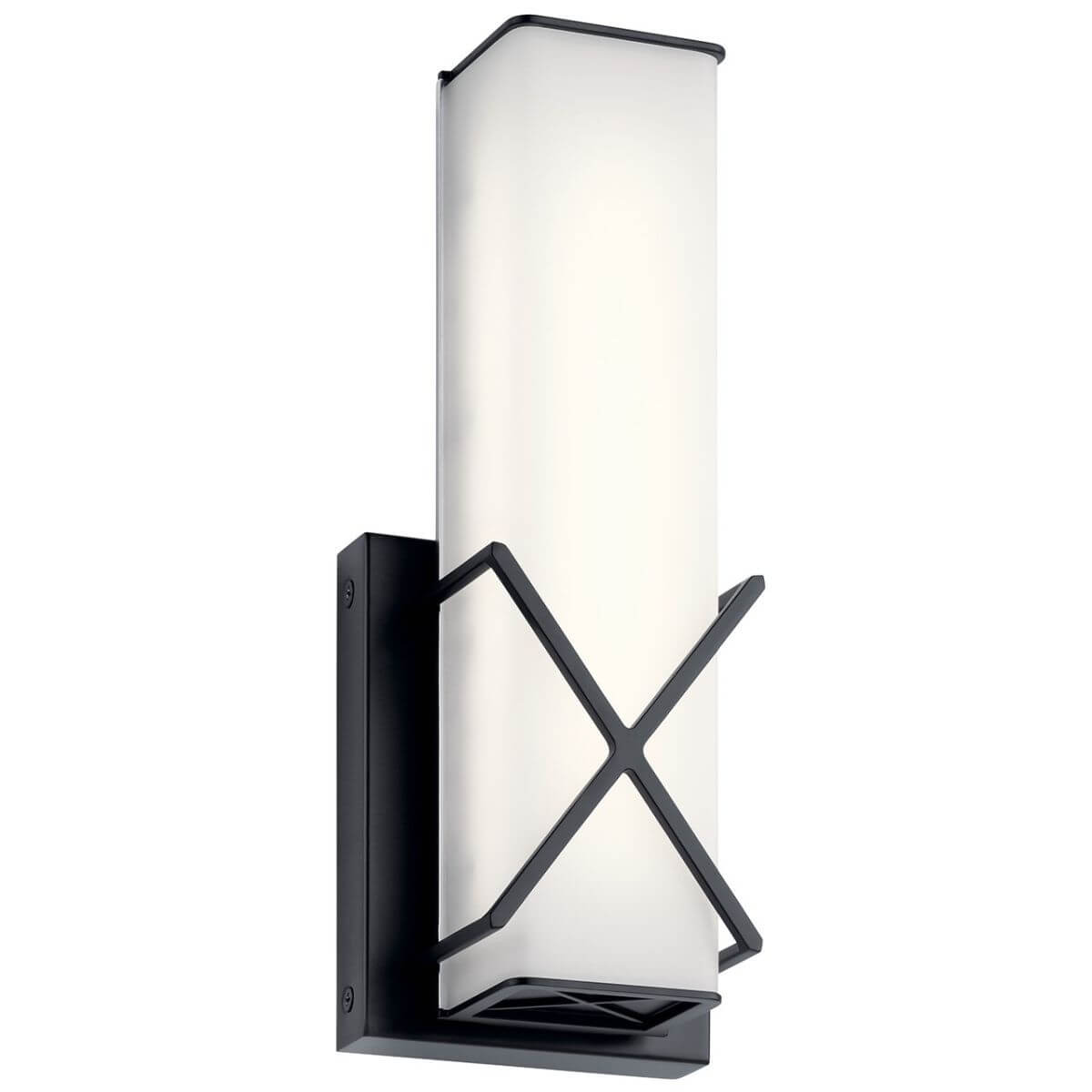 12 inch Tall LED Wall Sconce in Black with Satin Etched White Glass - 239763