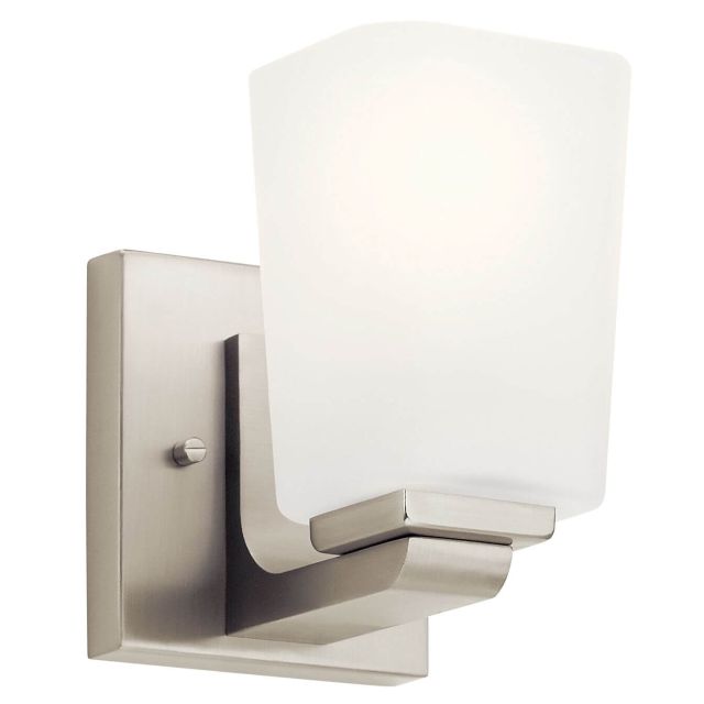 1 Light 7 inch Tall Wall Sconce in Brushed Nickel with Satin Etched Glass - 239794