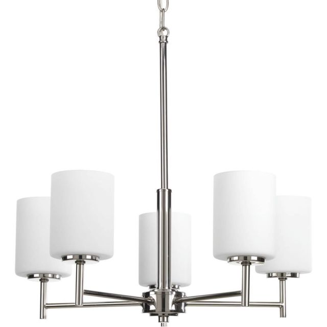 5 Light 21 inch Chandelier in Polished Nickel with Etched Outside and Painted White Inside Glass Shade - 242772