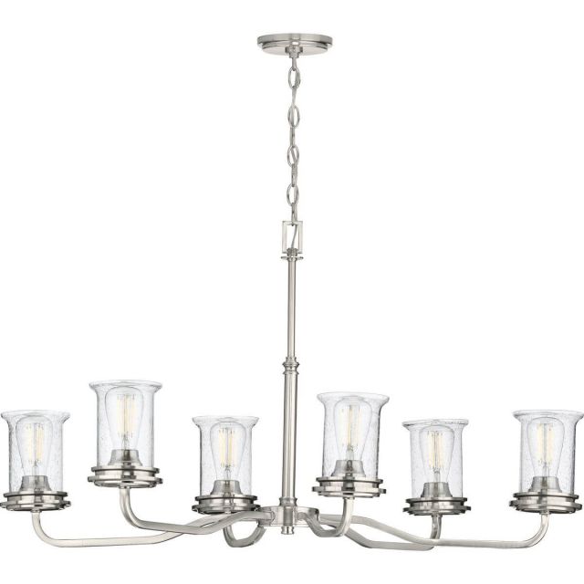 6 Light 25 inch Chandelier in Brushed Nickel with Clear Seeded Glass - 242819