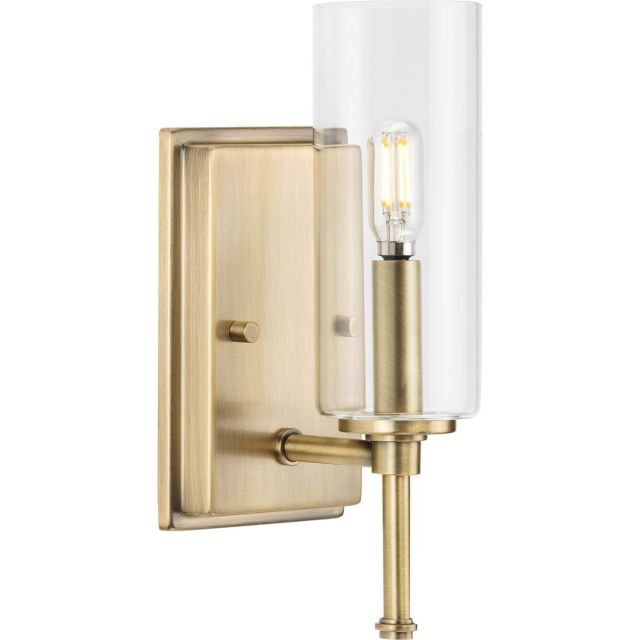 1 Light 12 inch Tall Bath Vanity Light in Vintage Brass with Clear Glass - 243283