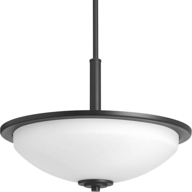 3 Light 17 inch Inverted Pendant in Textured Black with Etched Outside and Painted White Inside Glass Bowl - 243417