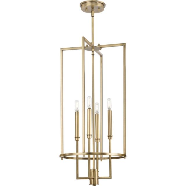 4 Light 15 inch Foyer Chandelier in Vintage Brass - 243604