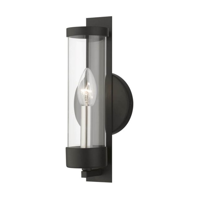 1 Light 12 inch Tall Wall Sconce in Black-Brushed Nickel Candle with Clear Cylinder Glass - 244840
