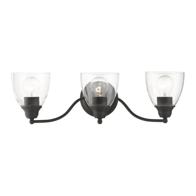 3 Light 23 inch Vanity Sconce in Black with Hand Blown Clear Glass - 244880