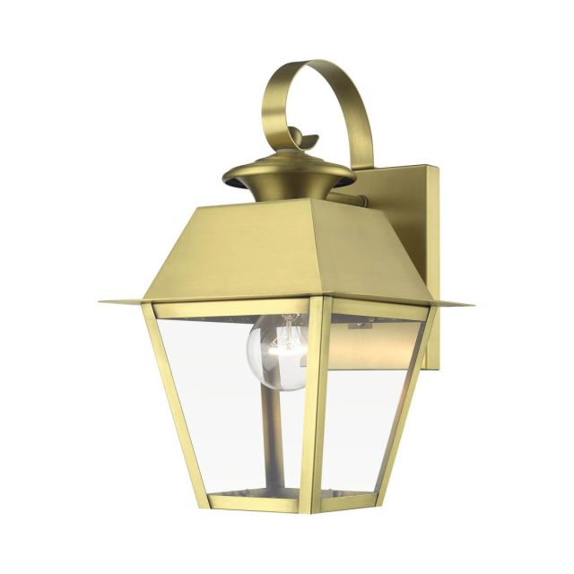 1 Light 13 inch Tall Outdoor Wall Lantern in Natural Brass with Clear Glass - 245043