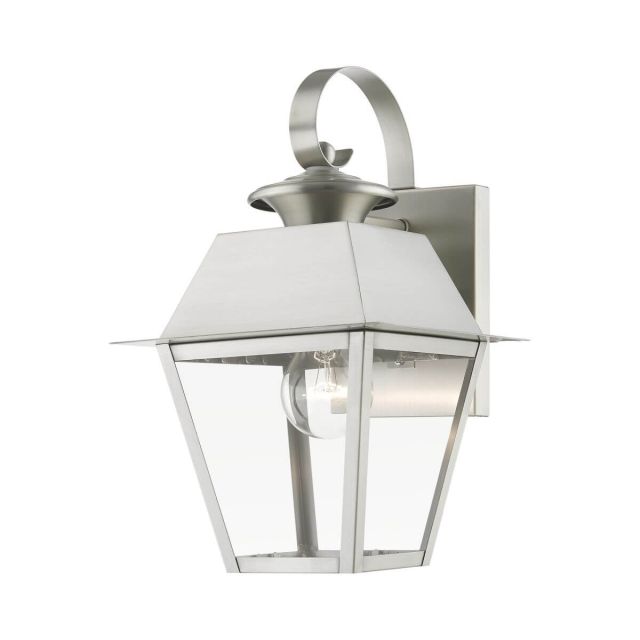 1 Light 13 inch Tall Outdoor Wall Lantern in Brushed Nickel with Clear Glass - 245045