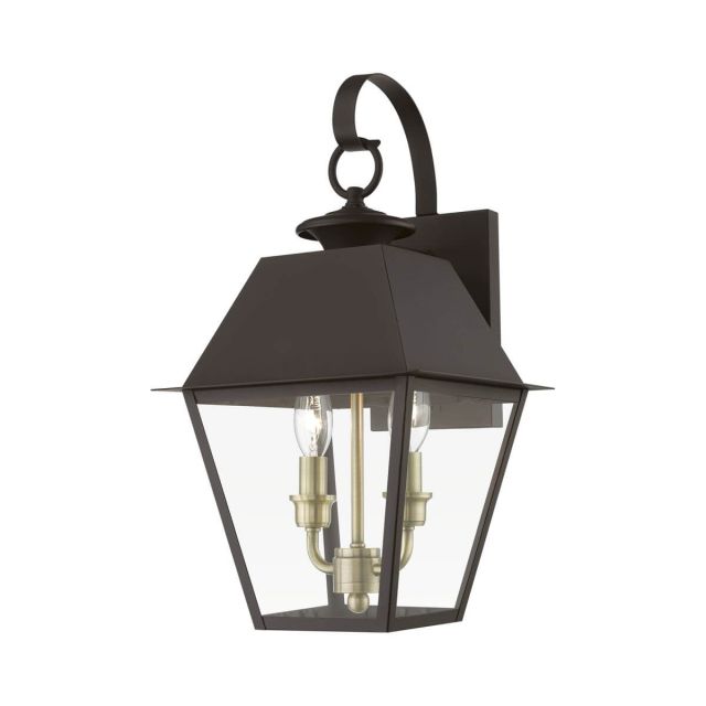 2 Light 17 inch Tall Outdoor Wall Lantern in Bronze-Antique Brass Cluster with Clear Glass - 245046
