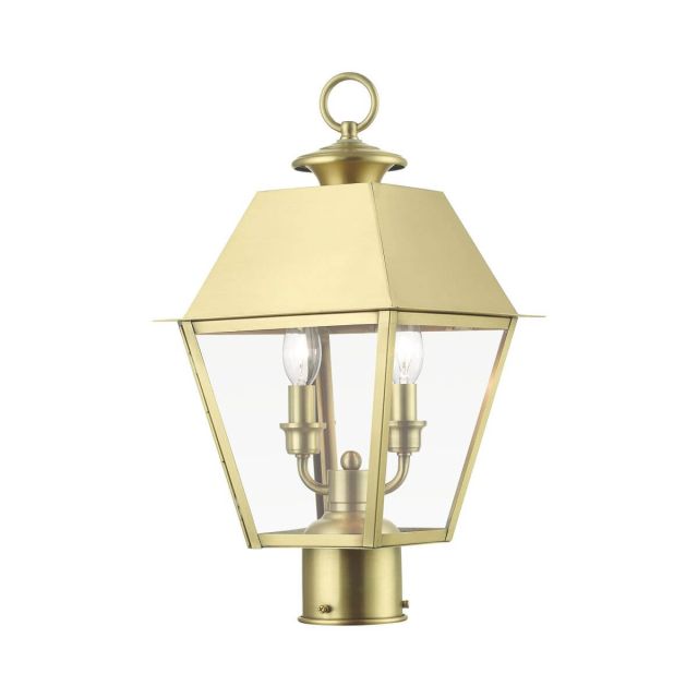 2 Light 18 inch Tall Outdoor Post Top Lantern in Natural Brass with Clear Glass - 245051