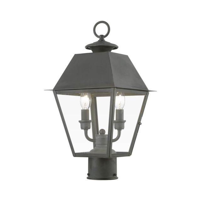 2 Light 18 inch Tall Outdoor Post Top Lantern in Charcoal with Clear Glass - 245052