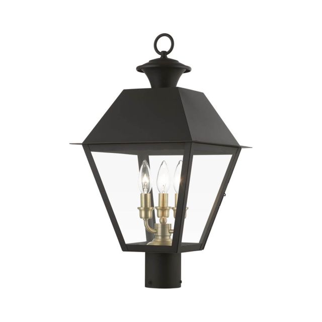 3 Light 22 inch Tall Outdoor Post Top Lantern in Bronze-Antique Brass Cluster with Clear Glass - 245062