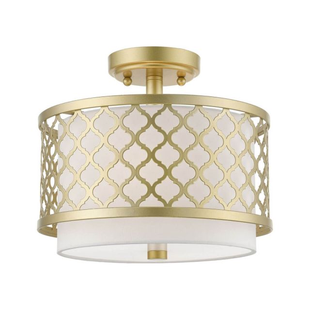 2 Light 12 inch Semi-Flush Mount in Soft Gold with Hand Crafted Off-white Hardback Fabric Shade - White Fabric Inside - 245127
