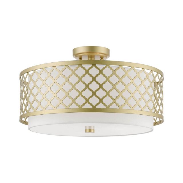 3 Light 18 inch Semi-Flush Mount in Soft Gold with Hand Crafted Off-white Hardback Fabric Shade - White Fabric Inside - 245128