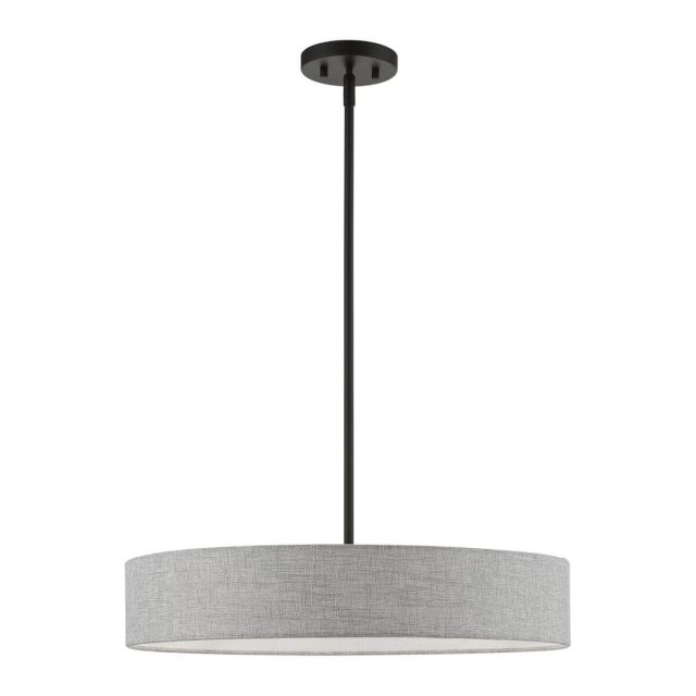 4 Light 22 inch Drum Pendant in Black with Hand Crafted Urban Gray Hardback Fabric Shade - White Inside - 245210