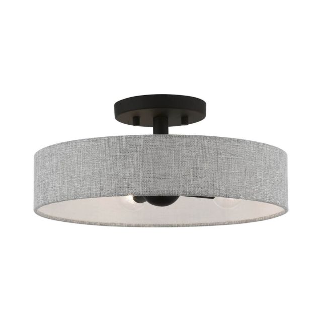 4 Light 14 inch Semi-Flush Mount in Black with Hand Crafted Urban Gray Hardback Fabric Shade - White Inside - 245214