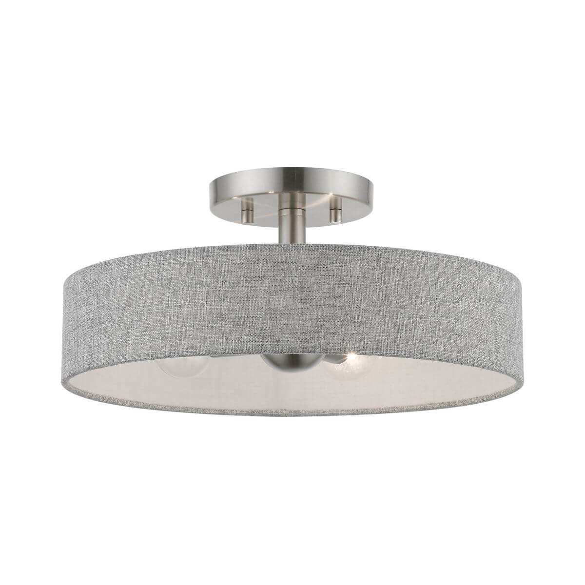 4 Light 14 inch Semi-Flush Mount in Brushed Nickel-Shiny White Accents with Hand Crafted Urban Gray Hardback Fabric Shade - White Inside - 245215